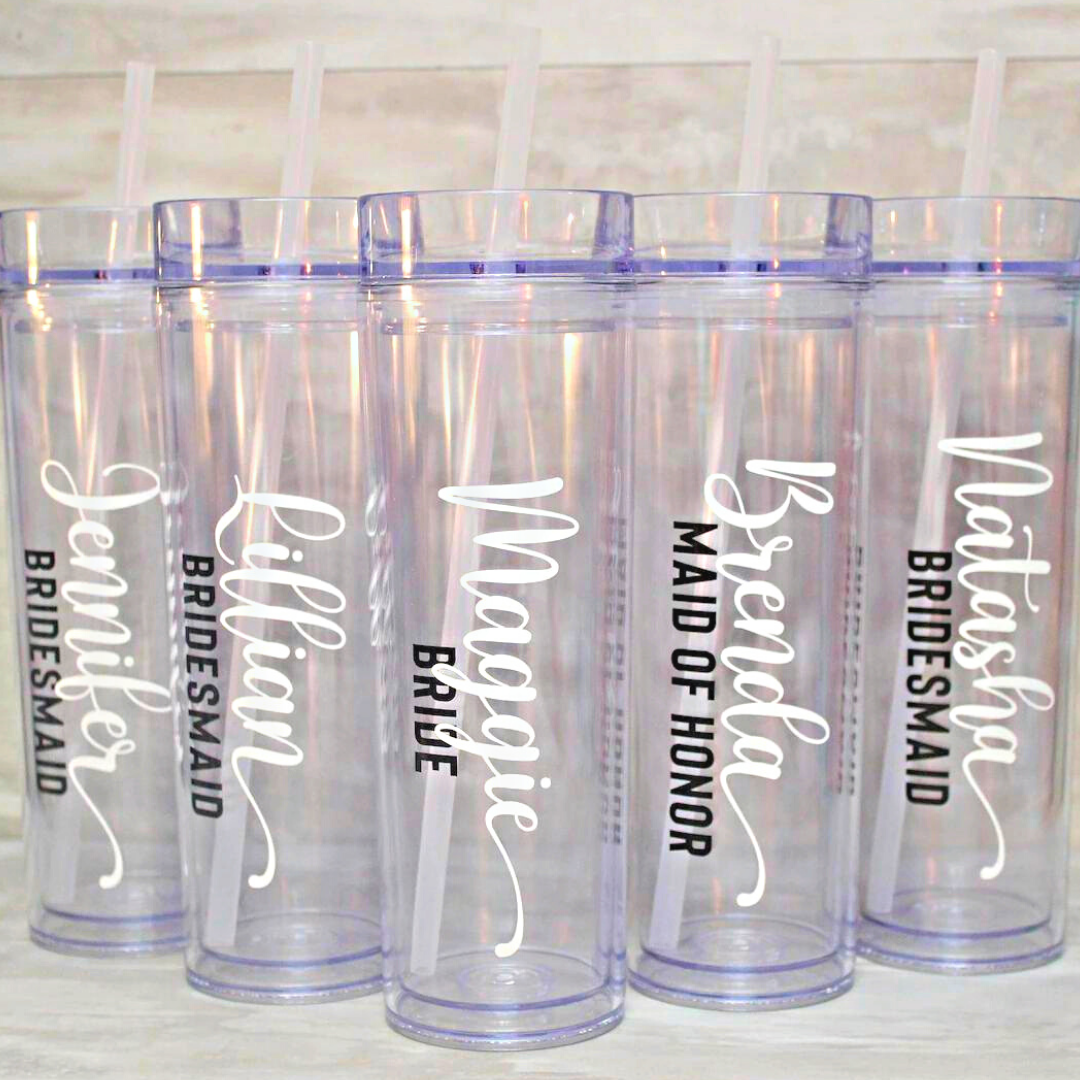 Acrylic Bridal Set Tumblers - 16oz Clear with Roles + Names of Wedding Party