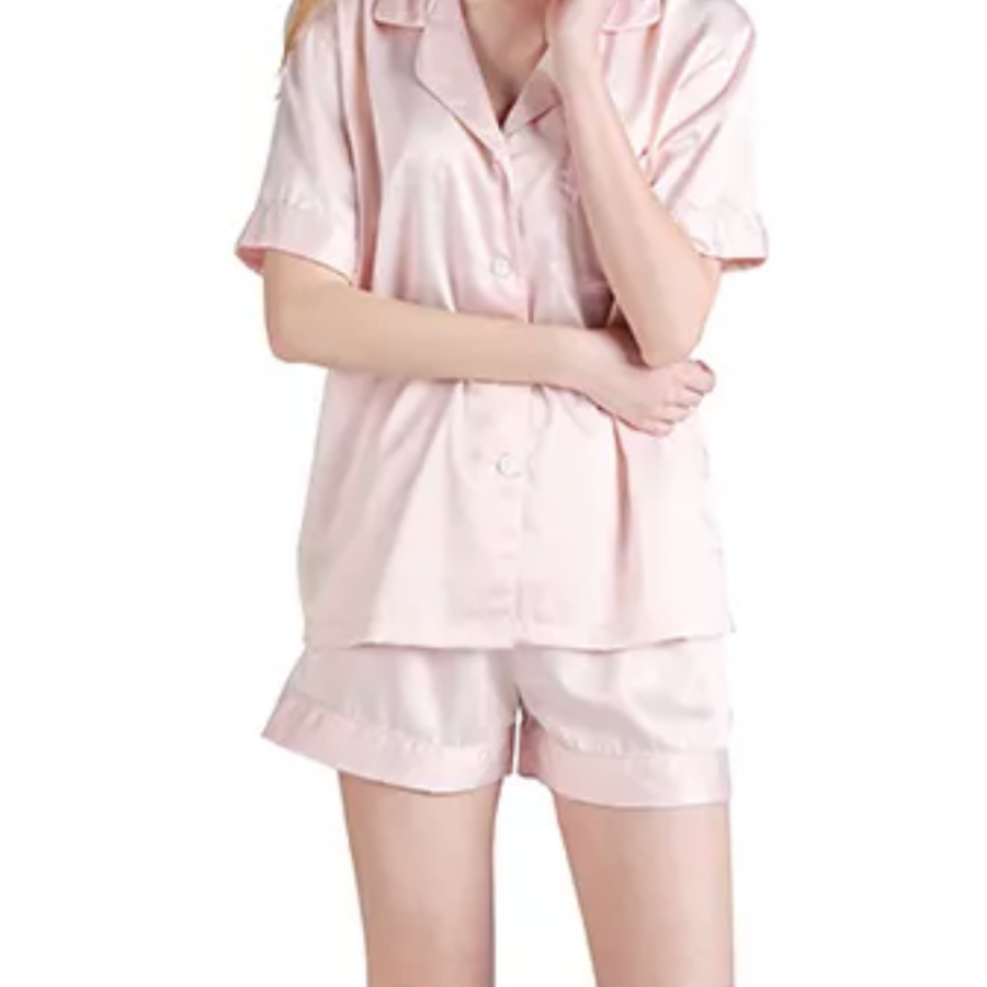 Satin Pajama Set Short Sleeve + Shorts