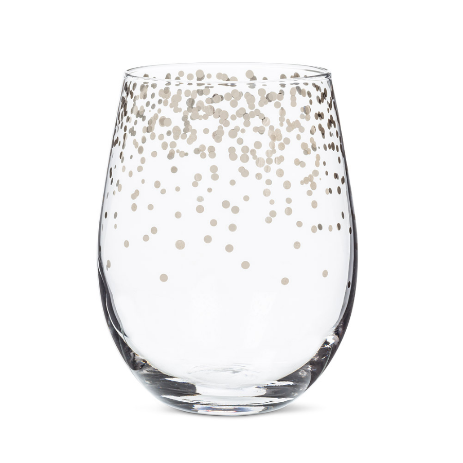 Stemless Silver Confetti Wine Glass