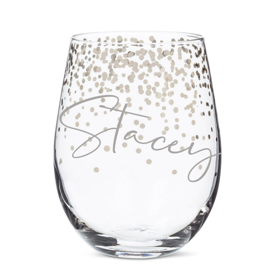 Stemless Silver Confetti Wine Glass