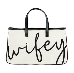 Wifey Canvas Tote with Leather Handles